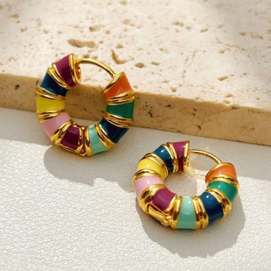 1 Pair Women Huggie Earrings Vintage Colorful Dripping Oil Round Shape French Style Polished Smooth Surface Hoop Earrings Prom Party Ear Jewelry