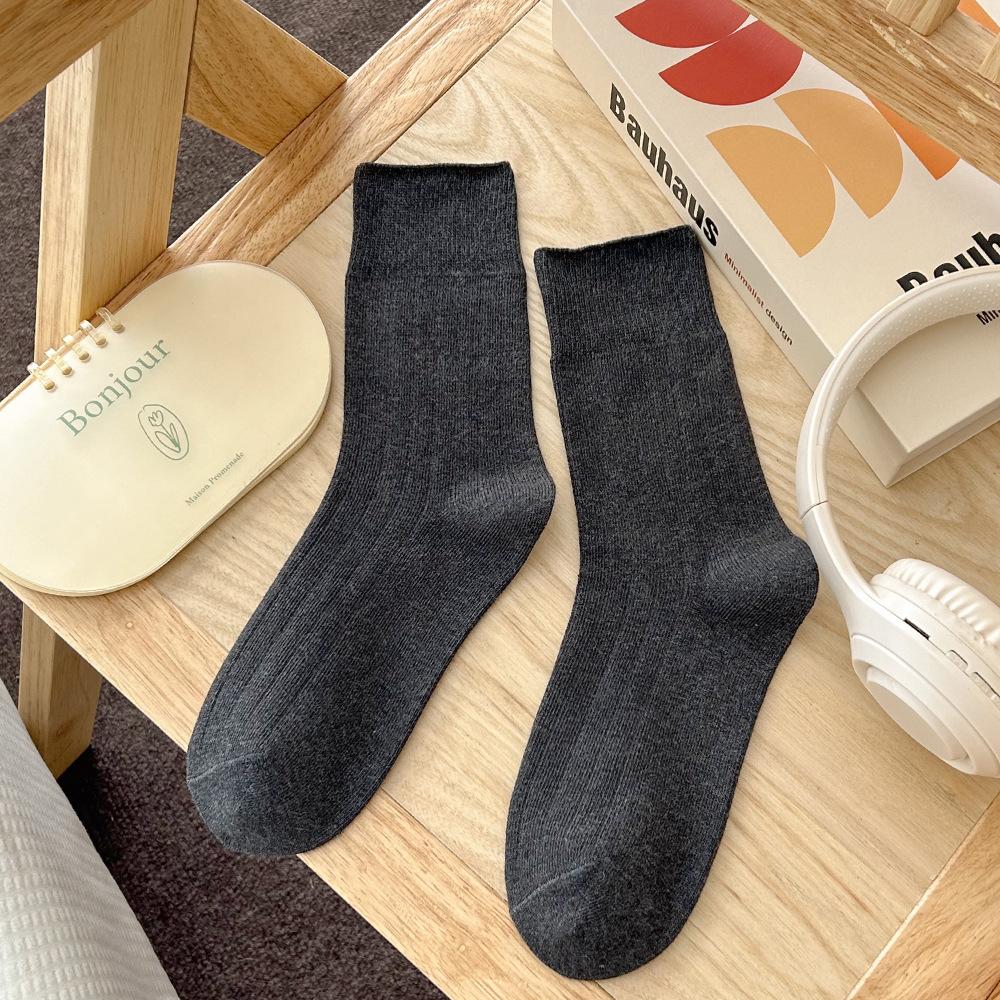 Women's Autumn and Winter Thick Pile Socks, Pure Cotton Mid-calf Long Socks, Versatile Autumn White Loose Cotton Socks for Women