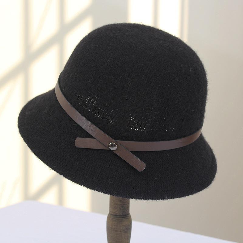 Wool Hat Women's Autumn and Winter Fashion Versatile Belt Plain Basin Hat Small Edge Dome Short Brim Bucket Hat Women