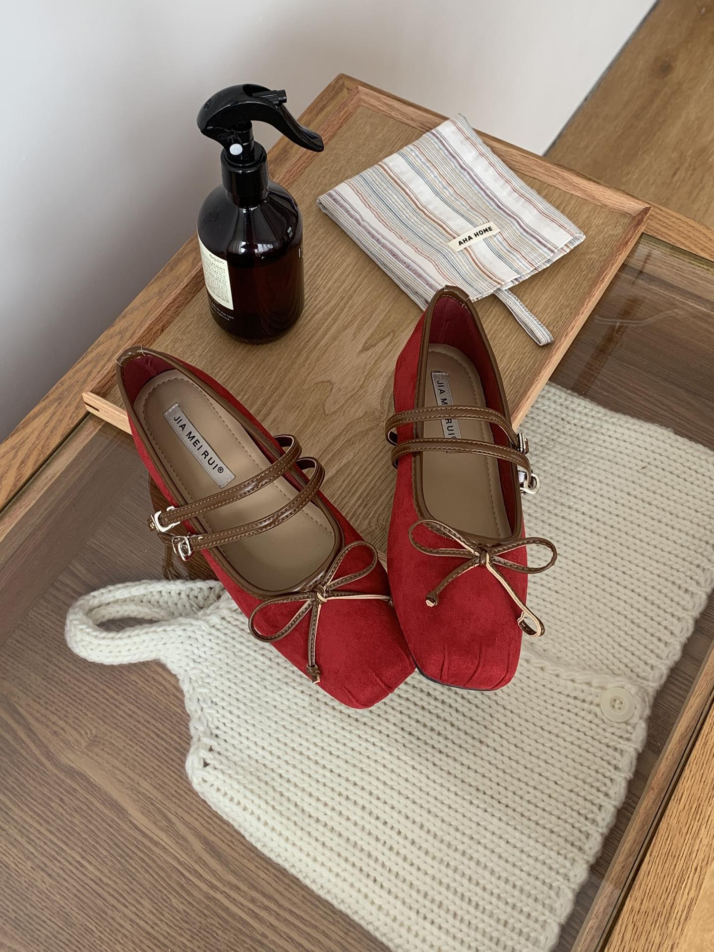 Women s Suede Flat Bowknot Vintage Style Pumps - Fashionable Footwear 35