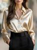 European and American temperament commuter long-sleeved shirt women's autumn POLO collar polyester cardigan