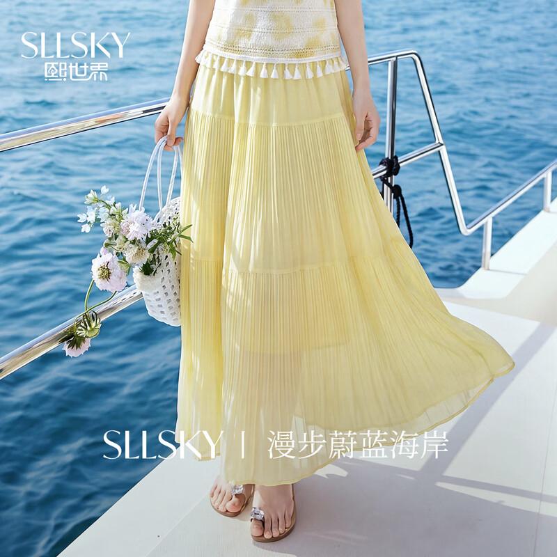 Sllsky Women s Bohemian Chiffon Pleated Tiered Midi Skirt L