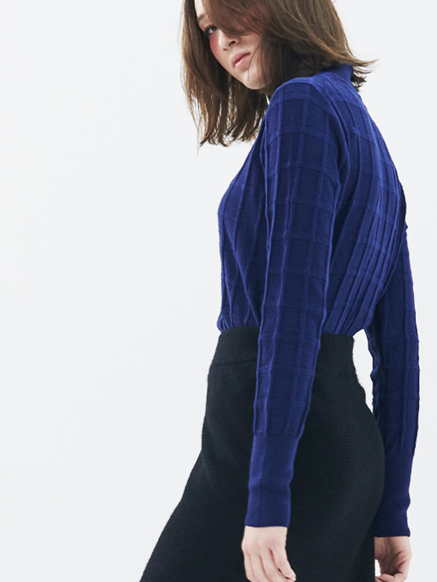 Rohe Apparel Check Pattern Turtleneck Knit / D. Blue Duke Blue/Free