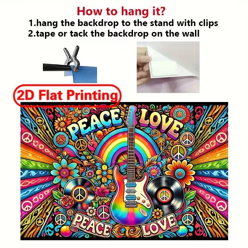 2D Peace Love Hippie Guitar Backdrop Party Photo Background Cloth