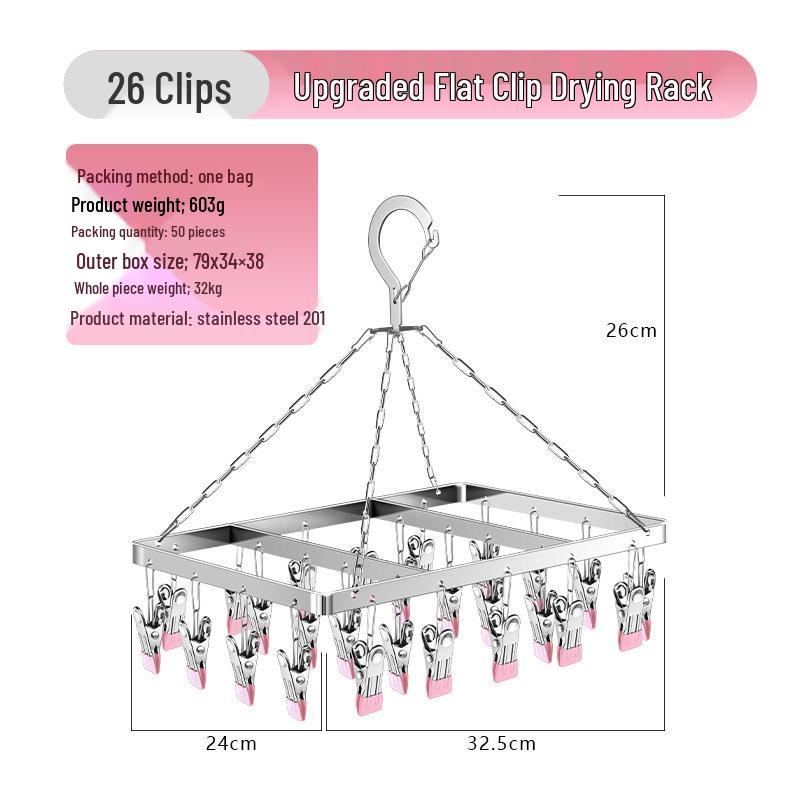 Stainless Steel Multi-Clip Drying Sock Hanger - 26 Clips