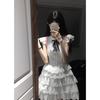 Preppy dress women's summer niche bow small flying sleeve cake puffy short skirt