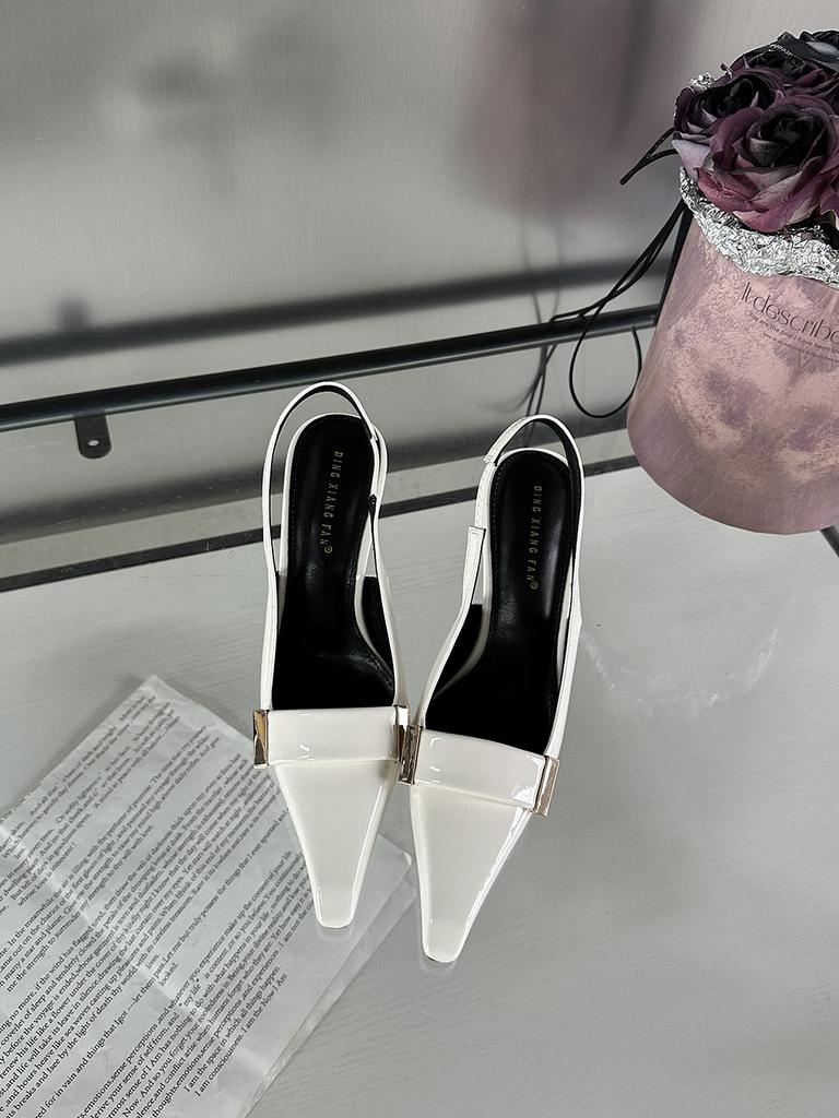 fashion Pointed Toe Women Sandals 2024 New Arrivals Fashion Outside Back Strap Thin High Heels 2024 New Arrivals Party Pumps Black White