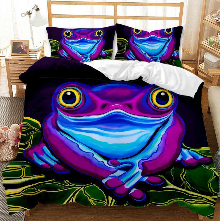 Flowery Frog Bed Set Doona Quilt Duvet Cover Pillowcase Single Double Queen Size
