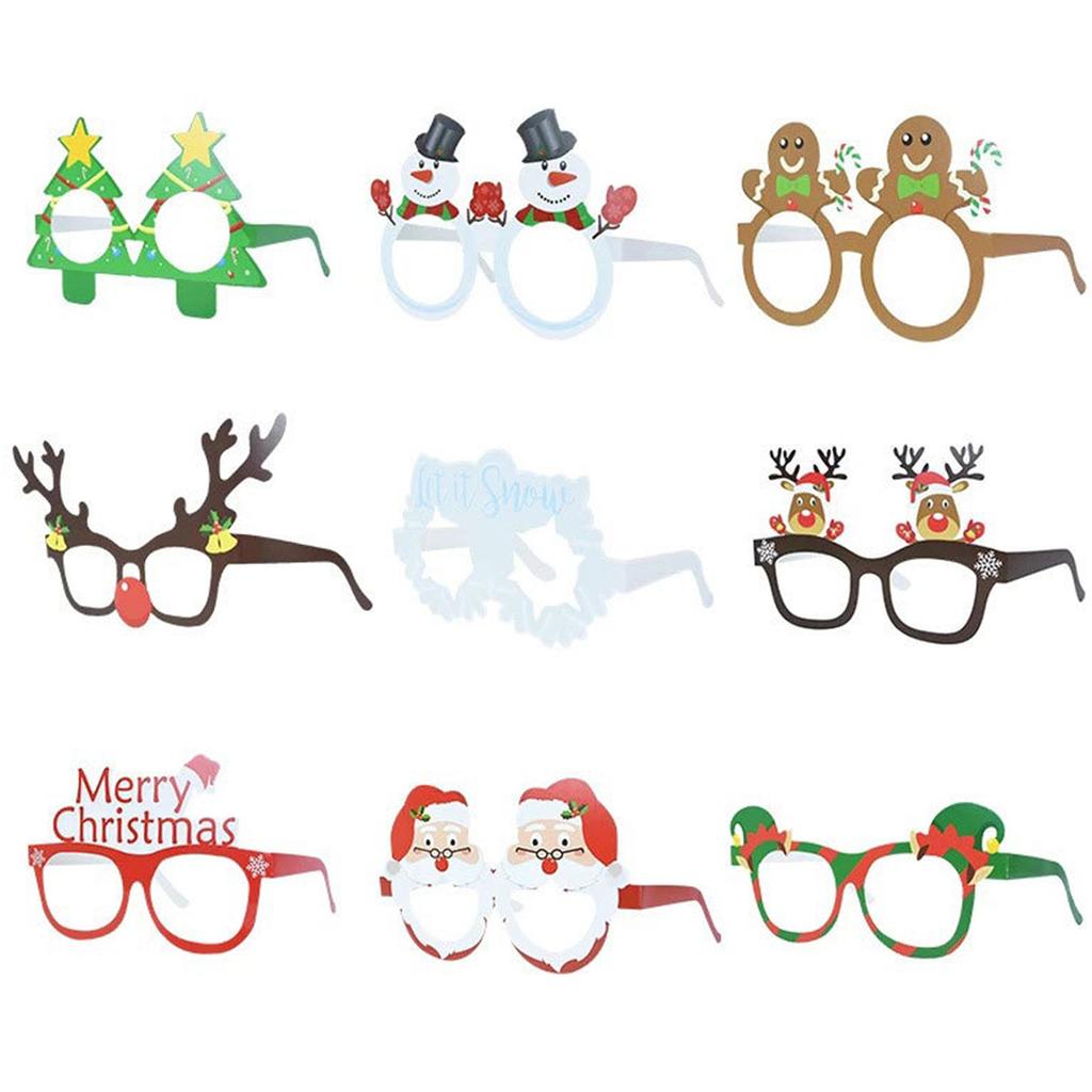 9pcs Christmas Paper Glasses Glasses for Christmas Holiday Party Photos Props