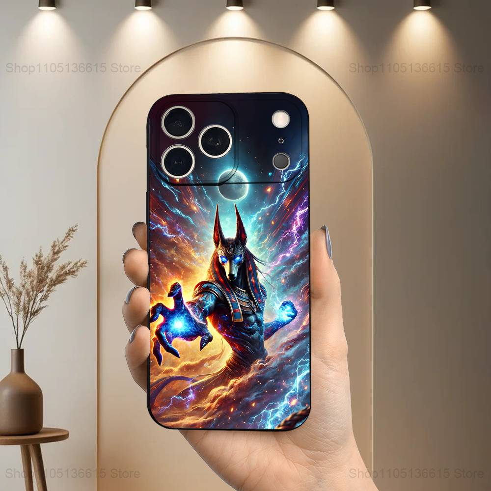 Anubis God Egyptian For iPhone 8,7,11,12,15,14,13,16,17,Plus,Pro Max,XS,X,XR,SE,Mini,Soft Silicone Black Case