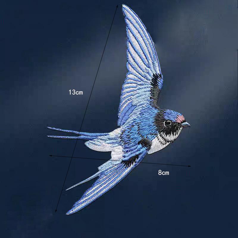 1Pair Blue Swallow Embroidery Patch Multi-Pose Symmetrical Design Iron On Applique For Clothing Hole Repair