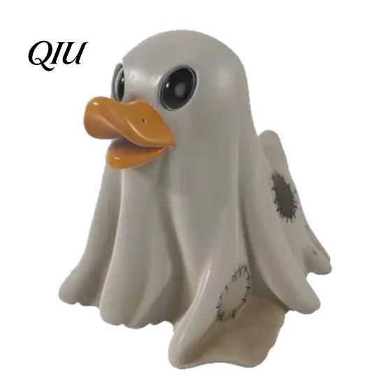 Resin Animal Figurine Halloween Rubber Duck, Cute Decor with Big Eyes & Orange Beak, Duck Fade-Resistant for Indoor Outdoor Desktop Garden