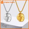Vnox Men Cross Pendant Necklace, Stainless Steel 60cm Box Chain Irregular Disc Choker, Silver Gold Color Christian Jewelry Gift