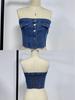 Blue Slim-Fit Denim Bandeau Top