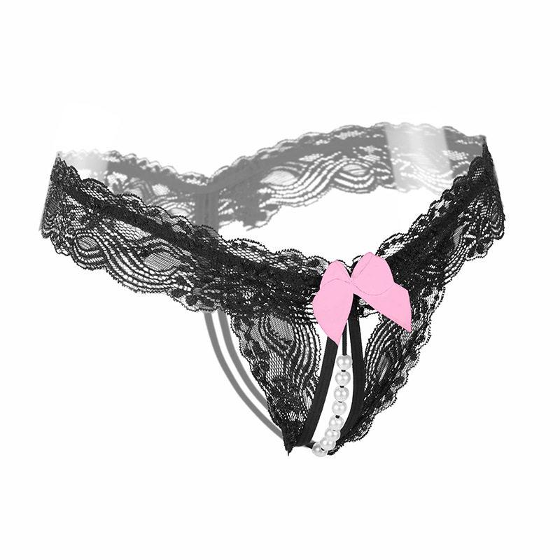 Sexy Women'S Thong Lace Underwear Women'S Thong Pearl Panties Transparent Triangle Panties