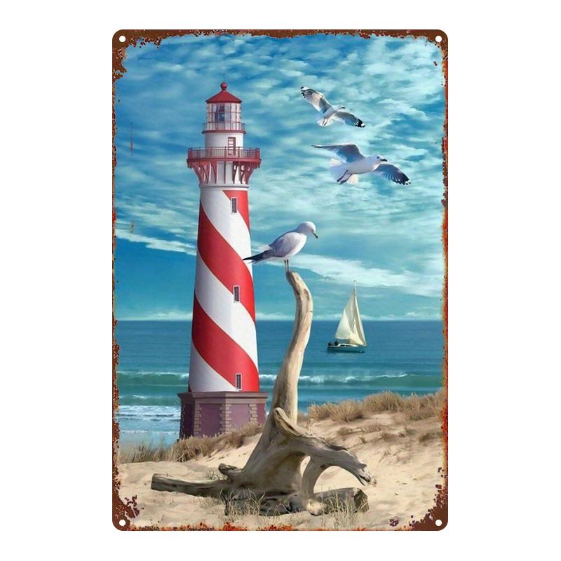 Vintage Lighthouse and Seagulls Metal Sign Nautical Wall Decor D Printed Iron Plaque Xcm for Living Room Balcony Cafe