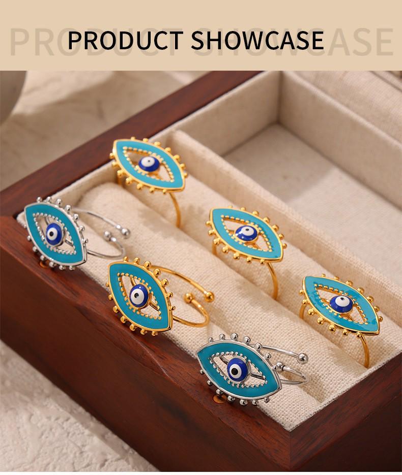 Qiong Yao Demon Eye Enamel Open Ring: 18k Gold-Plated Titanium Steel Adjustable Fashion Accessory