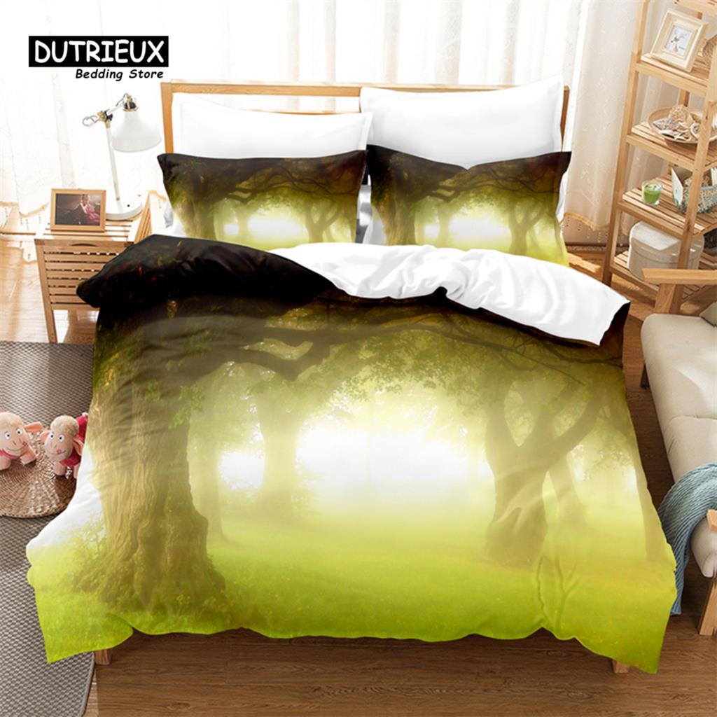 Dichter Wald Bettbezug-Set, Modisches Bettwäsche-Set, Weicher, bequemer, atmungsaktiver Bettbezug, Für Schlafzimmer-Gästezimmer-Dekor