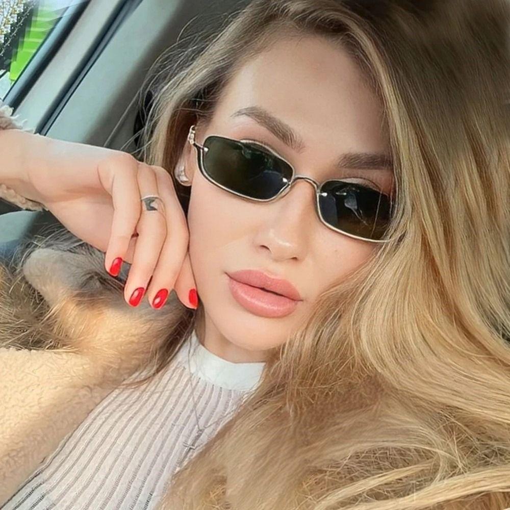 Trendy Small Square Women's Sunglasses Metal Hip Hop Half Frame Sun Glasses Vintage Shades Narrow Eyewear for Women & Men