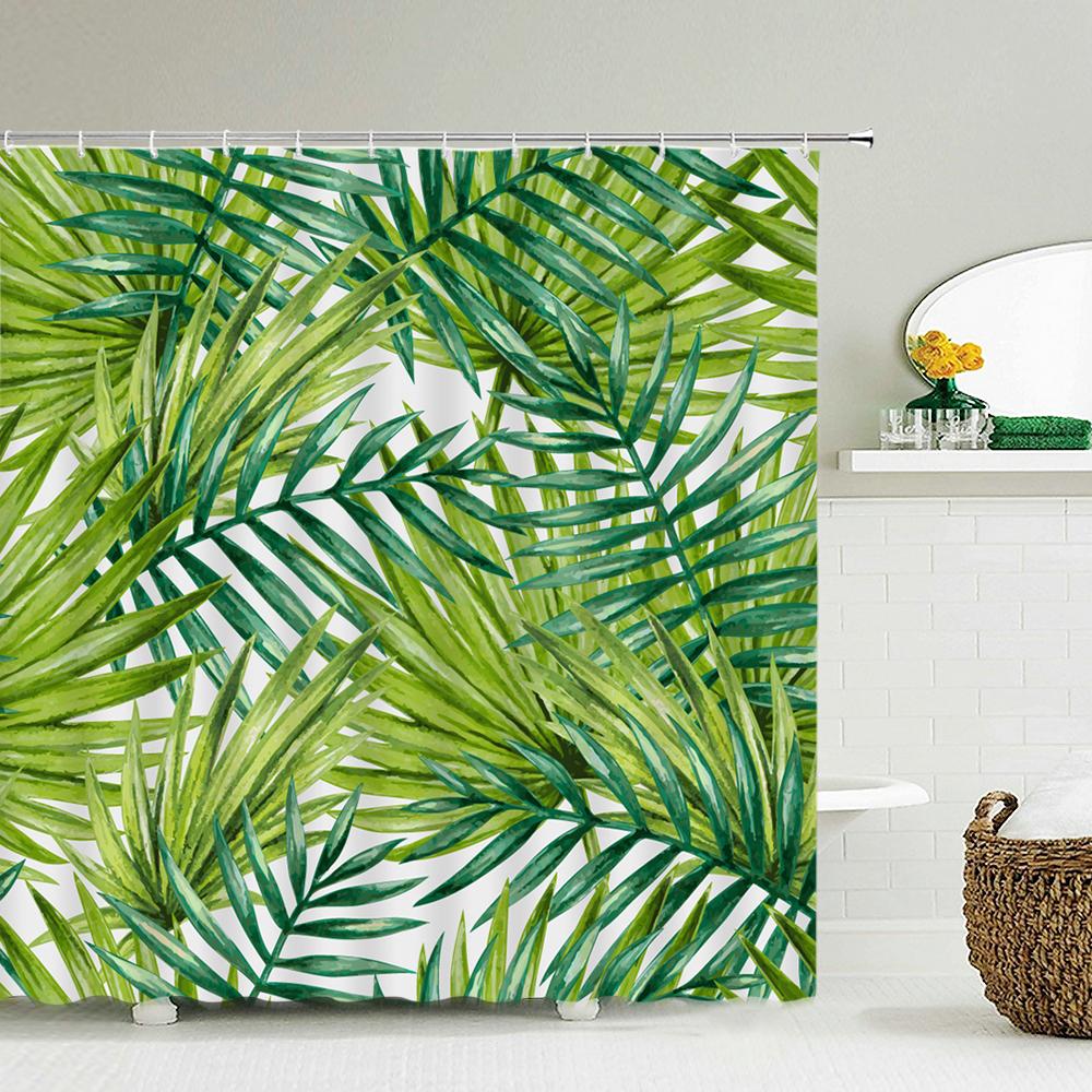 High Quality Green Plant leaves Fabric Shower Curtain Waterproof Monstera leaf Bath Curtains for Bathroom Decor with Hooks