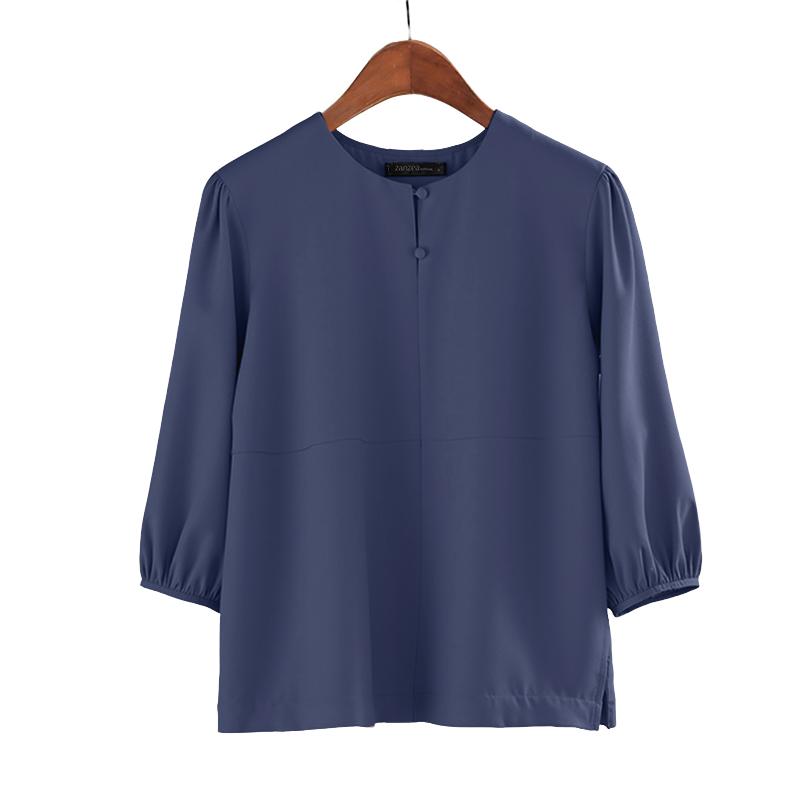 

ZANZEA Женская повседневная блузка с круглым вырезом и рукавом 3/4 4XL тёмно-синий