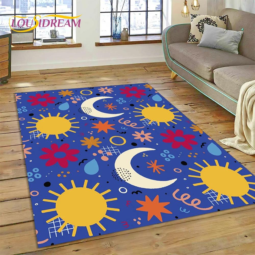 3D Mysterious Tarot Sun Moon Mandala Magic Cartoon Rug Carpet for Living Room Bedroom Home Decor,Non-slip Decoration for Doormat