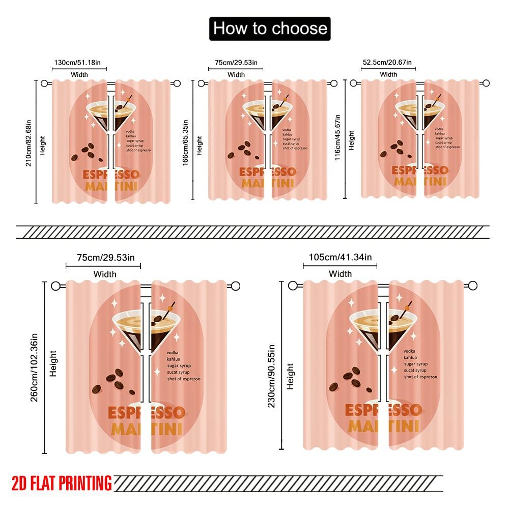 2pcs 2D Flat Printing Drapes Espresso Martini Cocktail Drink Polyester Without Electricity Festive Holiday Use for Outdoor