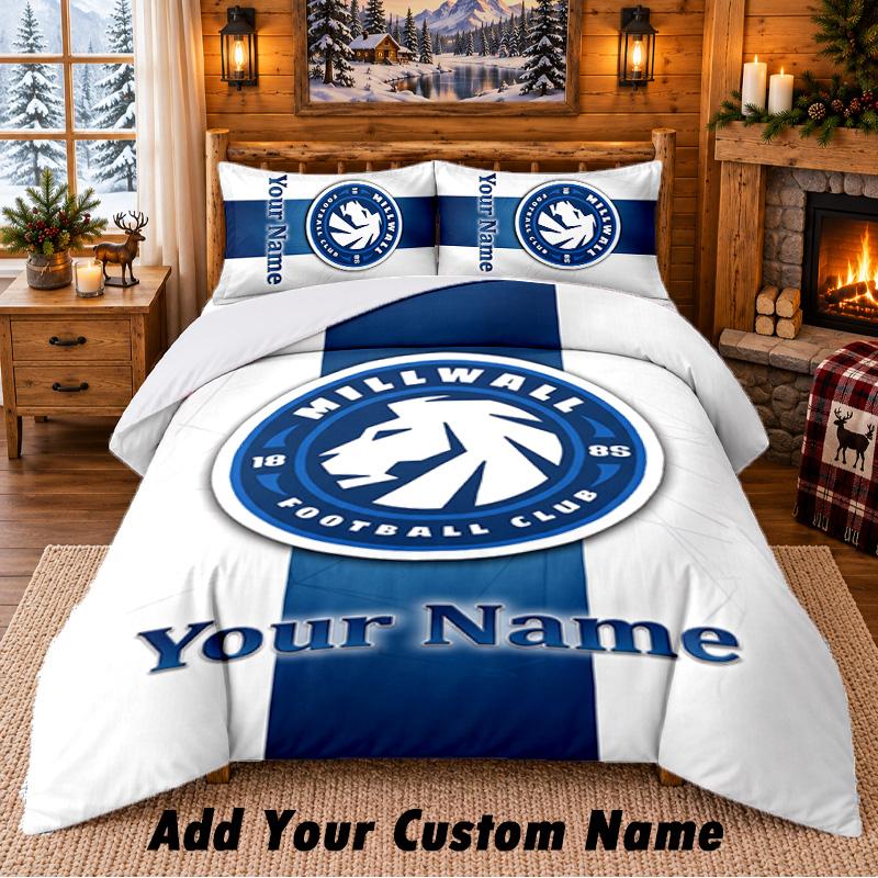 Millwall Pattern Bedding 3Pcs Set Custom Name, Bed Sheet And Pillowcases For Home Bedroom