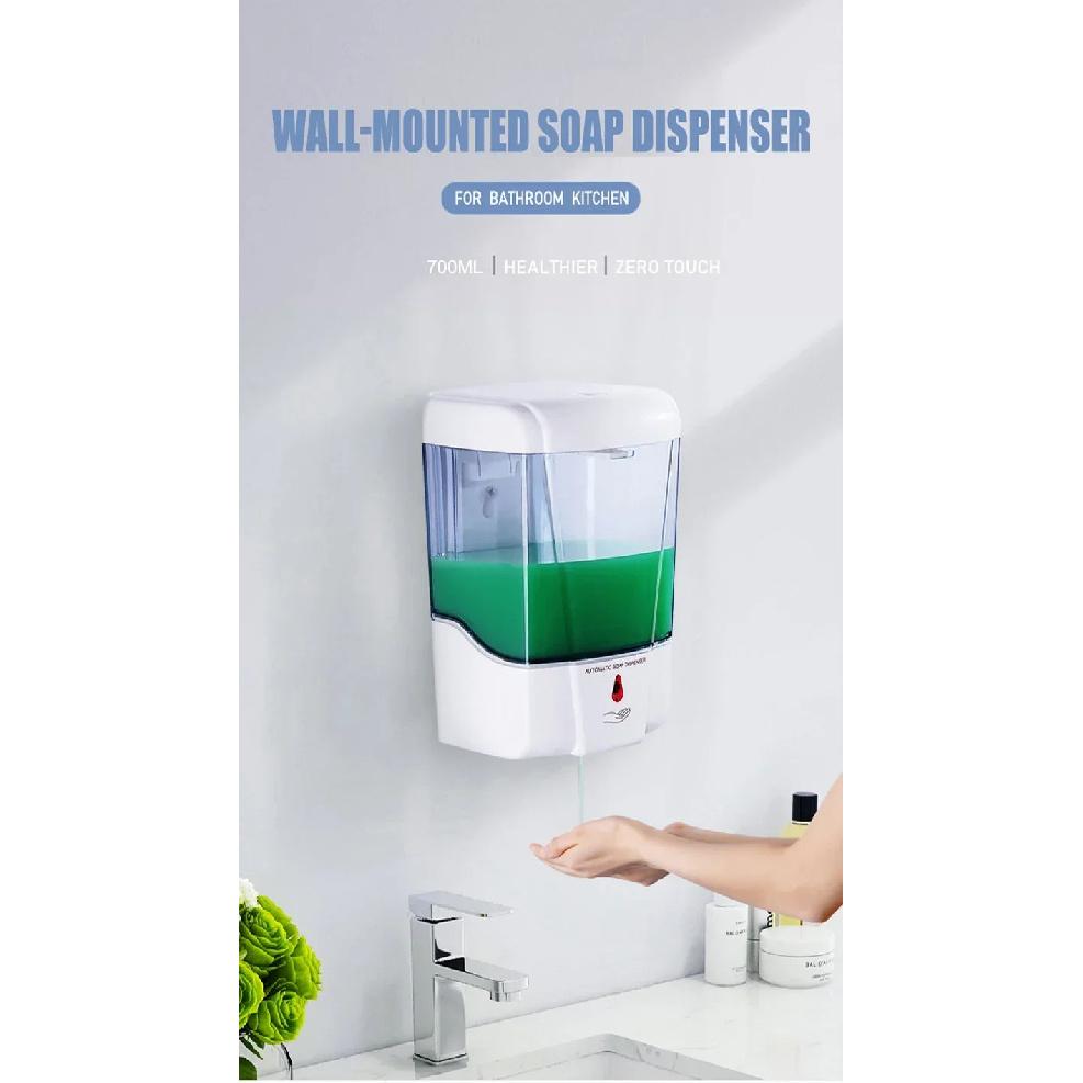 Automatic Touchless Soap Dispenser 700ml, Wall-Mounted Large Capacity Battery-Operated Sensor Hand Washer for Bathroom Kitchen