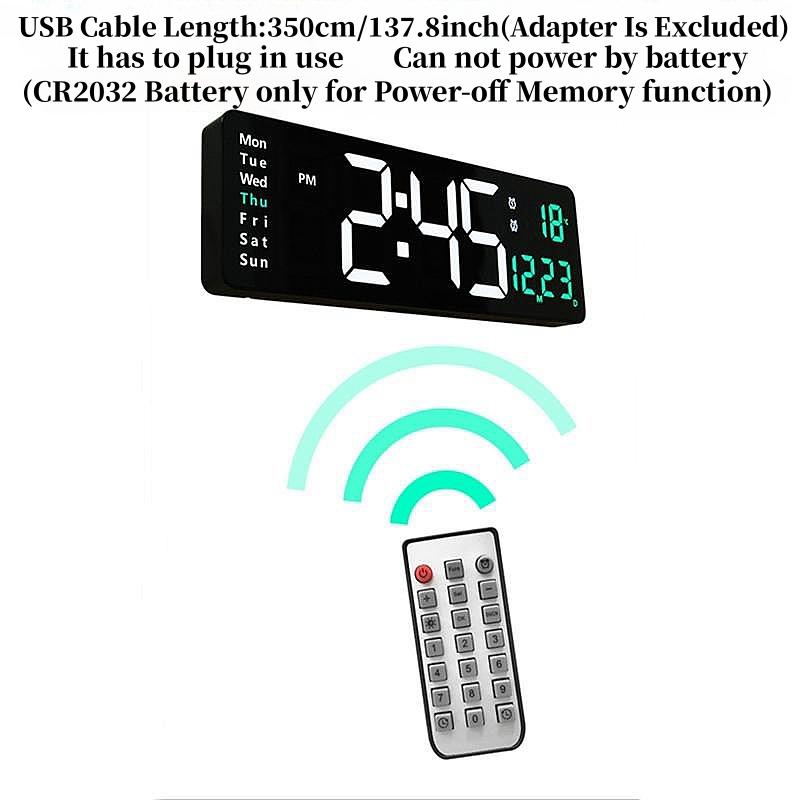 16 Inch Large Digital Wall Clock TEMP Date Week with Remote Control Timer Countdown Table Clock 2 Alarm 12/24H Wall-mounted LED Clock