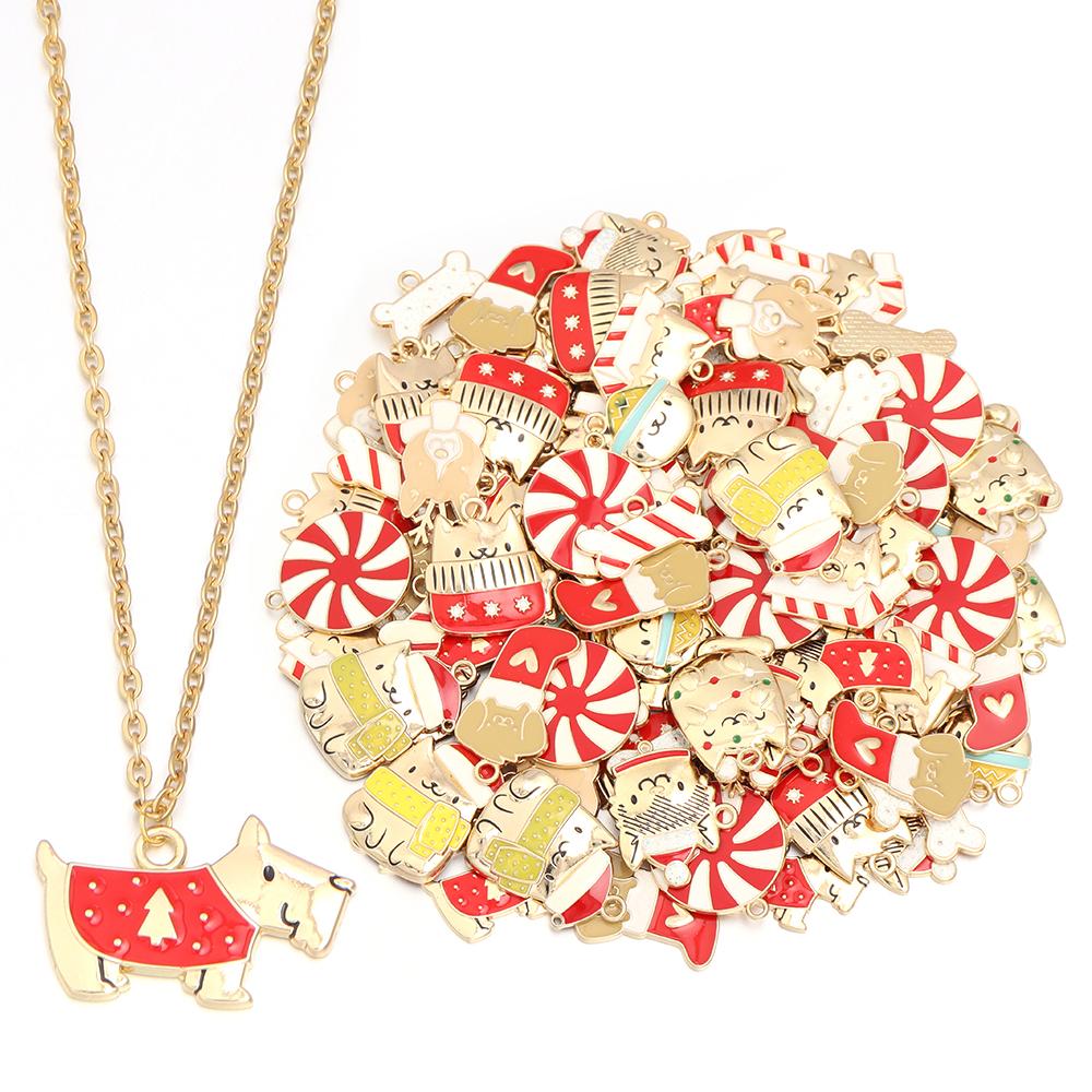 10pcs Alloy Enamel Christmas Charms Cute Xmas Pet Dog Bone Pendants For Jewelry Making DIY Earrings Necklace Gifts Accessories