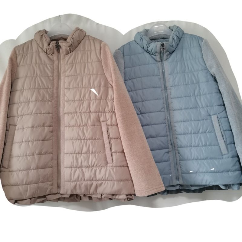 Export Korea Order Tail Goods Stand Collar down Cotton Jacket Women's Patchwork Knitting Imitation Mink Sleeve Short Wooden Ear Heattech