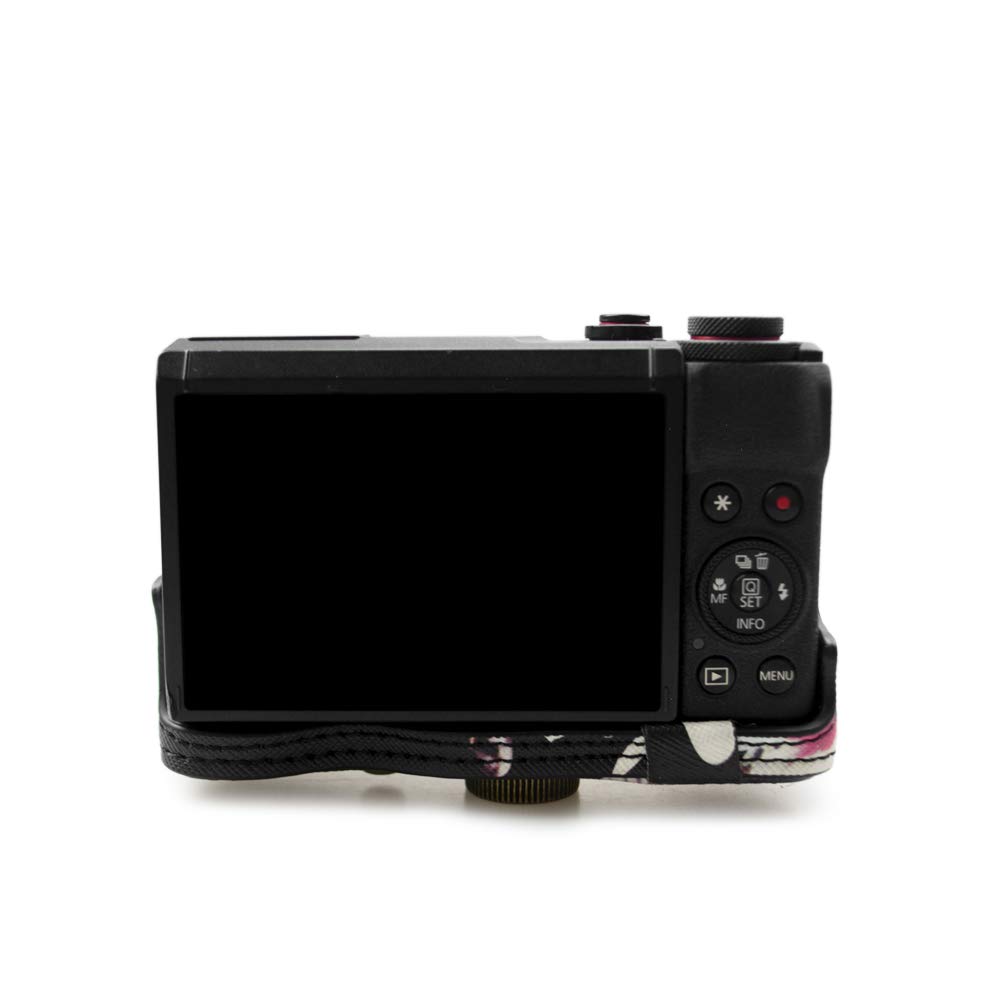 Kinokoo PowerShot G7 X Mark 3/G7 X Mark III/G7X3/G7 X Mark 2/G7 X Mark II/G7X2 Case with Tripod Hole and Shoulder Strap (Floral Black)