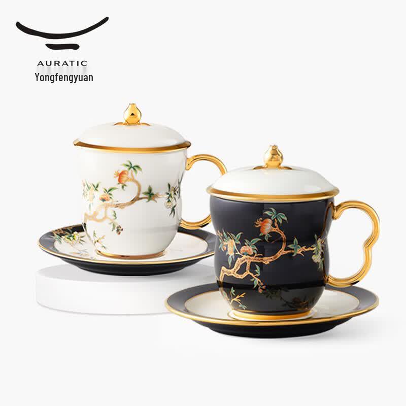 Auratic Madam s Porcelain Pomegranate Garden Ceramic Tea Cup with Lid