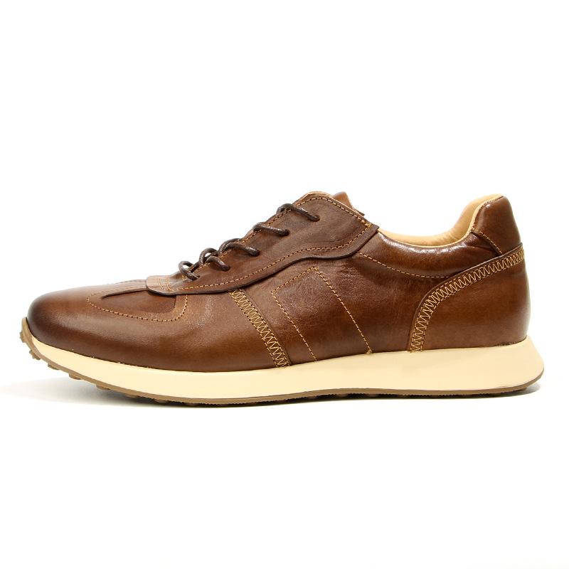 

New Casual Men s Sneakers Male Leisure Cow Leather Fashi Flats Vintage Lace Up Footwear Real Leather Shoes 44 світло-коричневого кольору