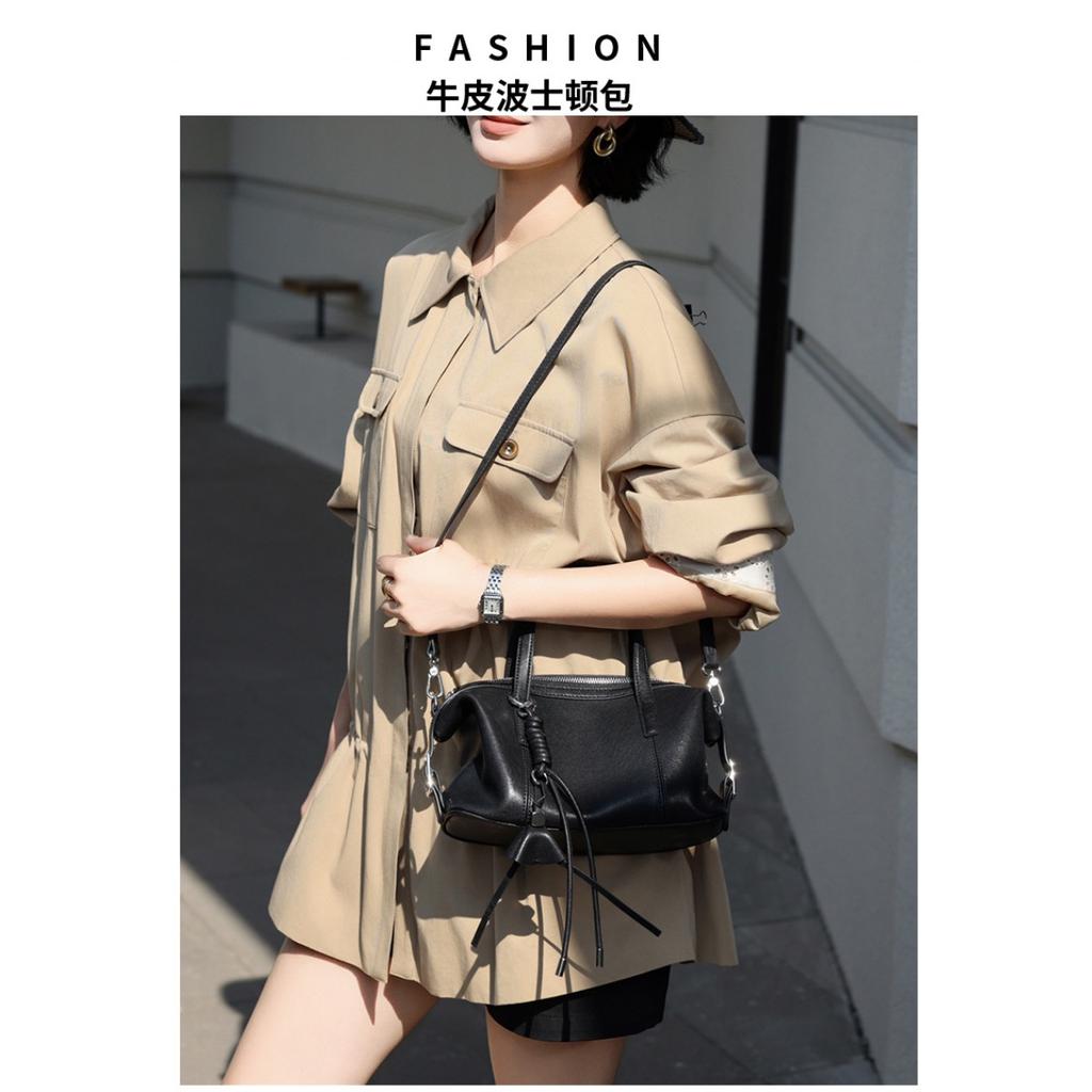 2026 New Cowhide Boston Pillow Bag Large Capacity Commuter Foreign Trade Leather Small Bag Casual Shoulder Crossbody Bag