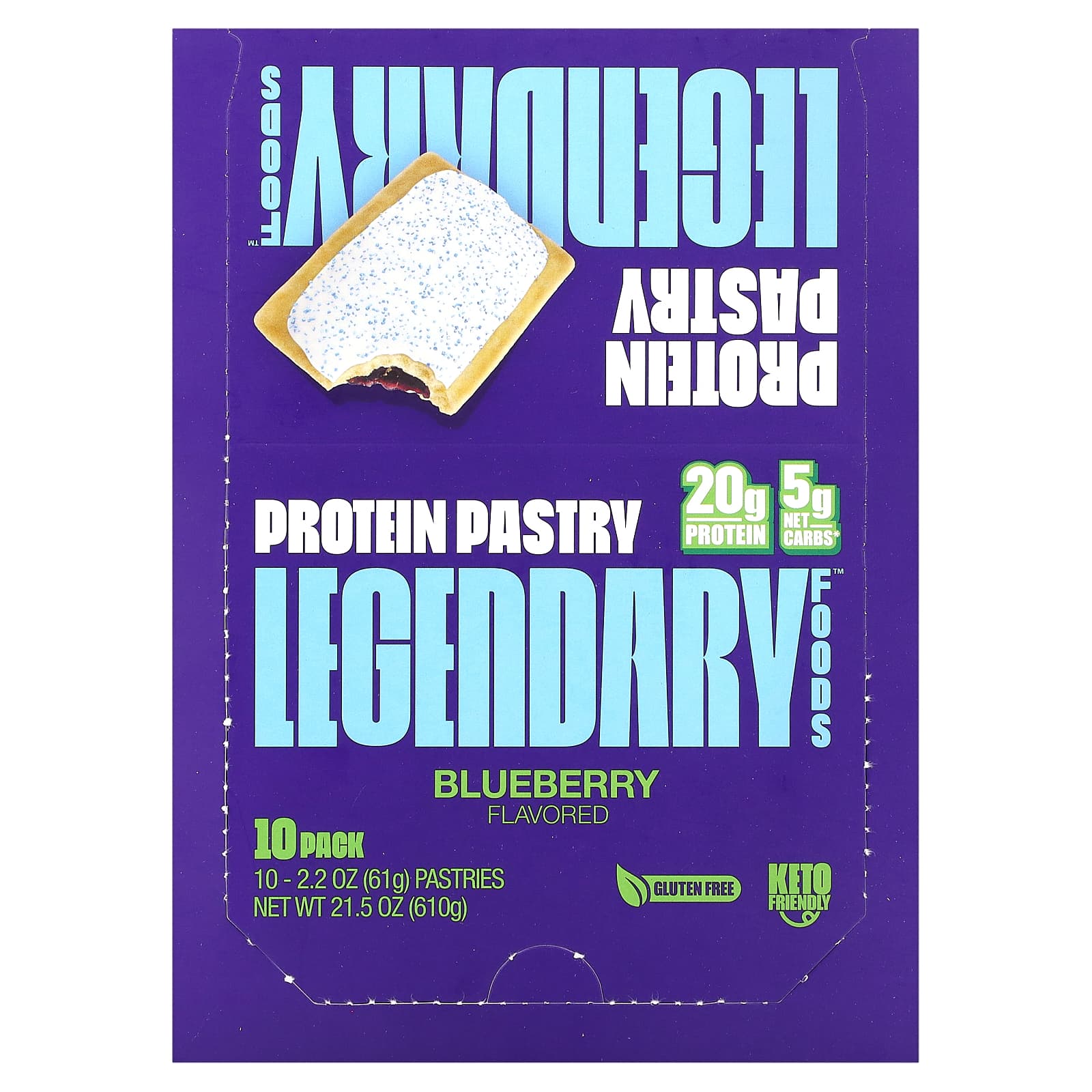 

Legendary Foods, Protein Pastry, Blueberry, 10 packs, 2.2 oz (61 g) each