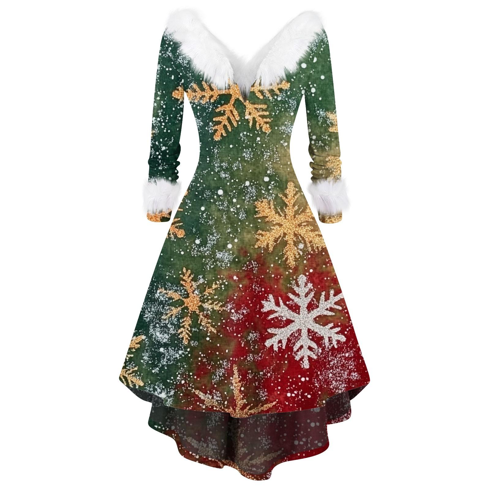

Жіноча модна повсякденна вечірня сукня з різдвяним принтом і довгими рукавами з V-подібним вирізом XXXXXL