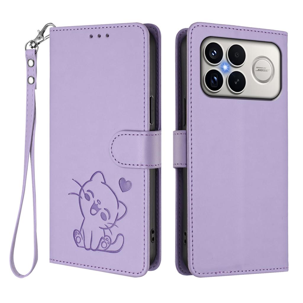 For Xiaomi Redmi K90 Pro Max 5G Wallet Case with Wrist Strap Love Cat Pattern Imprint Leather Phone Cover