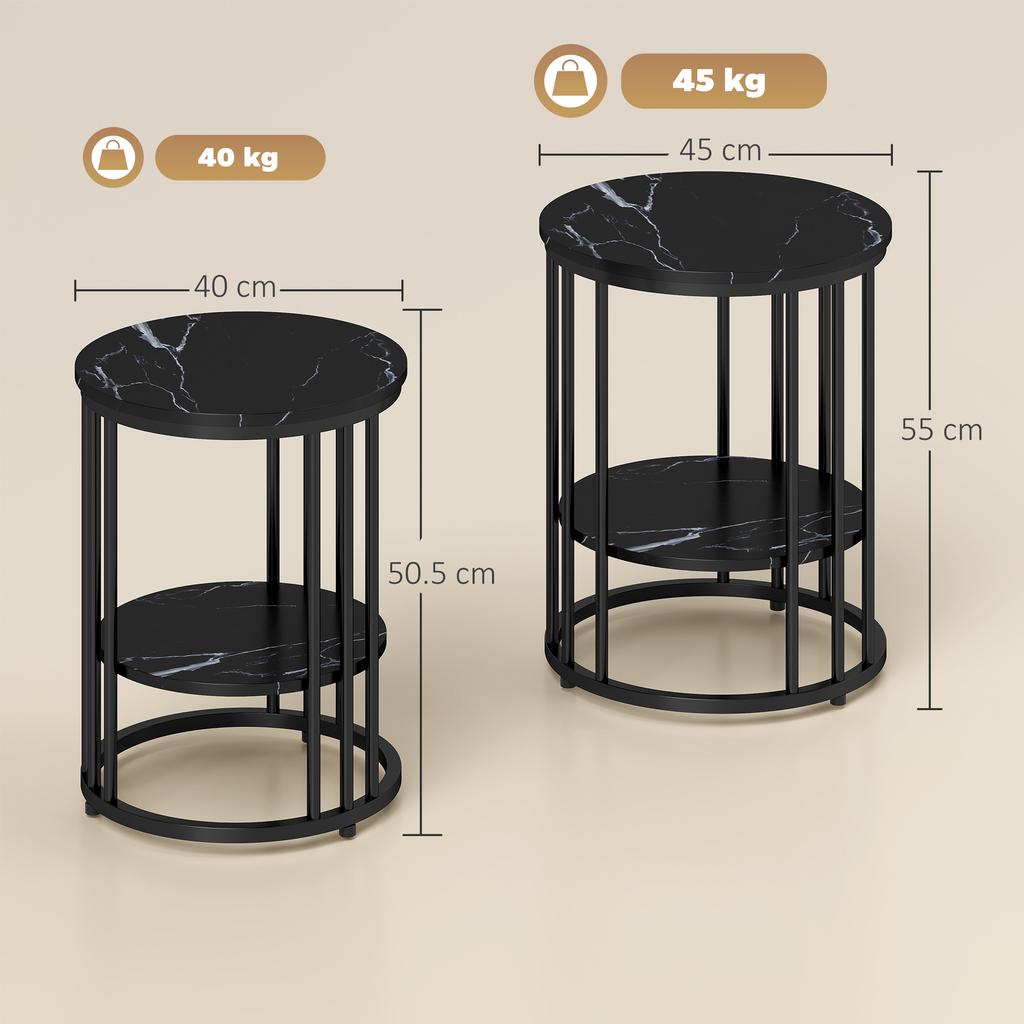 Set of Two Marble-Effect Coffee Tables - Black