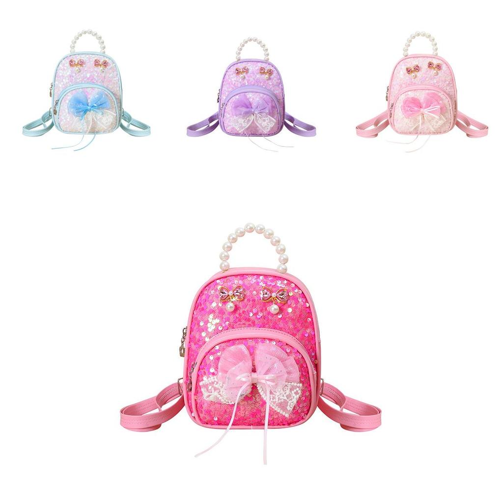 Kids Girls Pu Butterfly Bow Mini Backpack For School And Casual Use