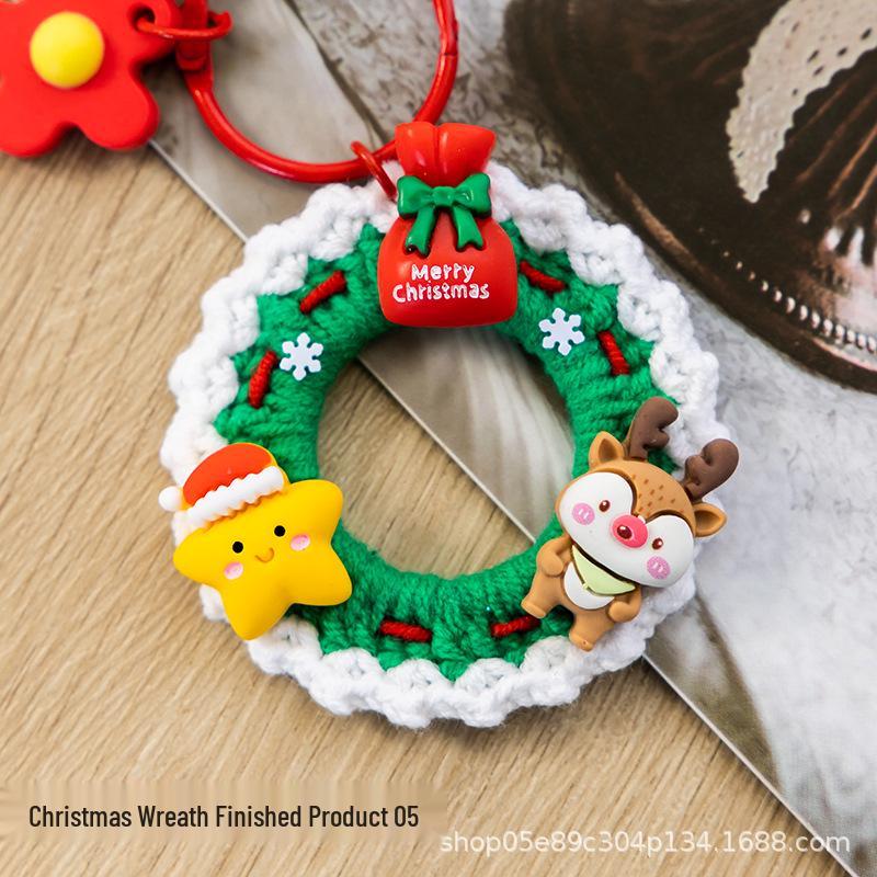 Handmade Wool Crochet Christmas Wreath Keychain