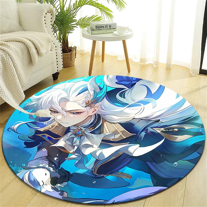 1pc Genshin Impact Neuvillette1 Design Printed Area Round Carpet for Bedroom Living Room Home Decor Rugs Mat Non Slip Mat Rug for Bedside