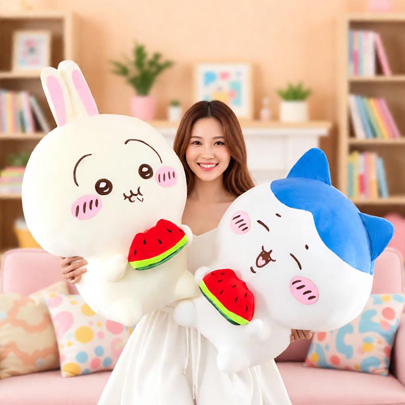 Hot 60cm Chiikawa Plush Toy with Watermelon Cute Hachiware Usagi Stuffed Doll Soft Anime Plushie for Kids Fans Birthday Gift