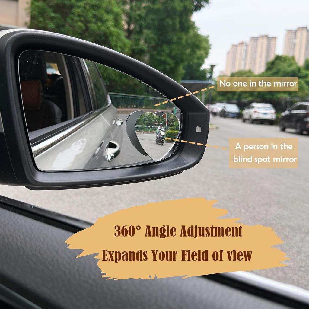 Blind Spot Mirror 2 Pack Heart Shaped Car Side Blindspot Mirrors, Removable Wide Angle Mirrors Adjustabe Frameless Convex Rear View Mirror Funny Car