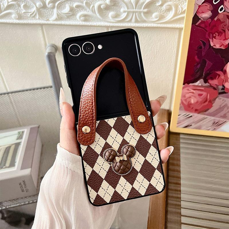 Checkered Wristband Mickey Mouse Phone Case for Samsung Zflip 7 Flip Pocket 2 Folding Leather