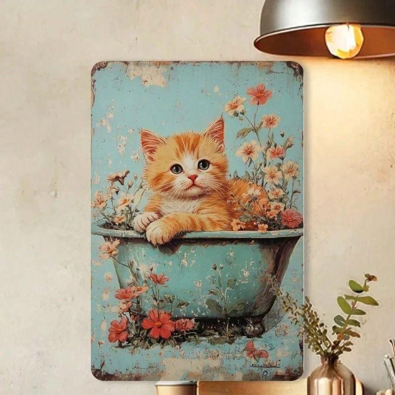 

Retro Cat Kitten Bath Metal Poster, Wall Decor for Bar
