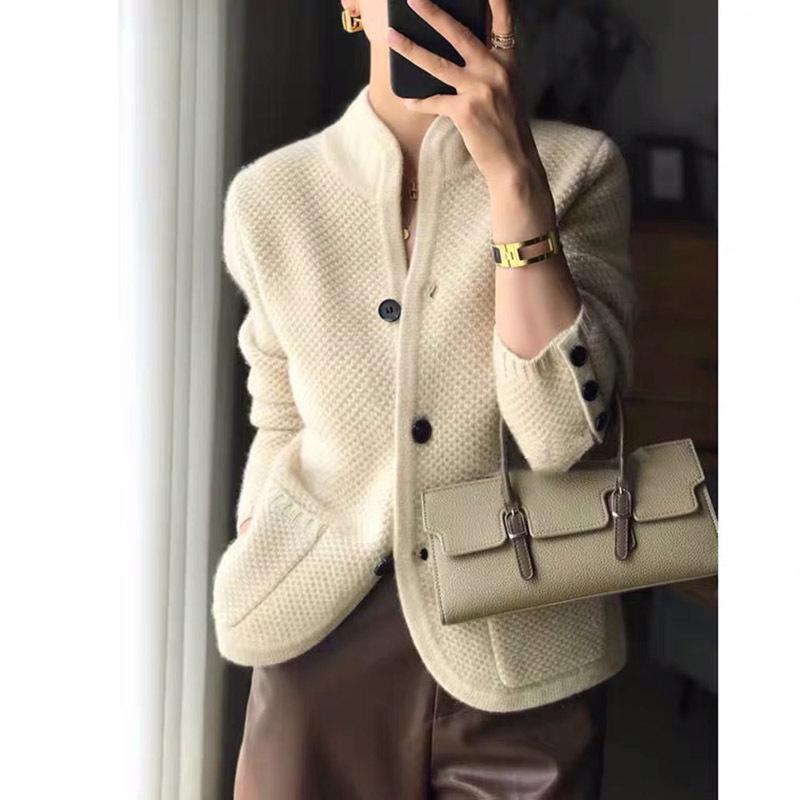 High-End French Women's Clearance: Thick Loose Knit Stand Collar Cardigan Jacket