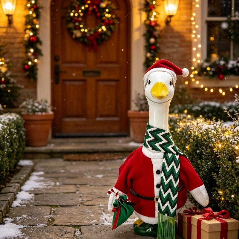 Christmas Porch Geese Clothes for 23 Inch Display, Polyester Outfit Set for Porch Accent, Entryway Display, and Indoors