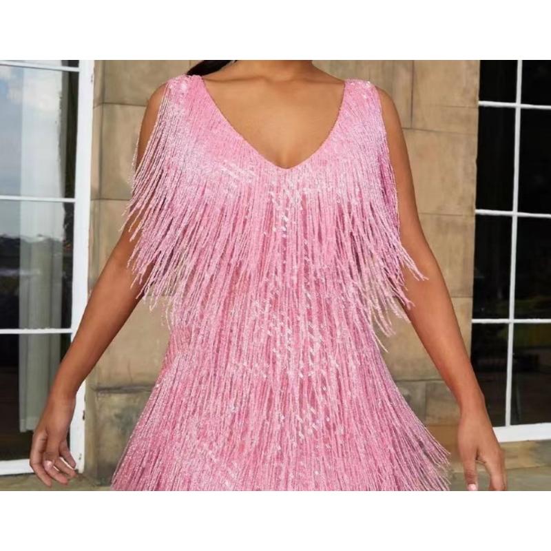 Sexy V-Neck Backless Bodycon Dress for Women 2024 Summer Fringe Tassel Club Party Prom Mini Dress Elegant Flapper Dress Vestidos